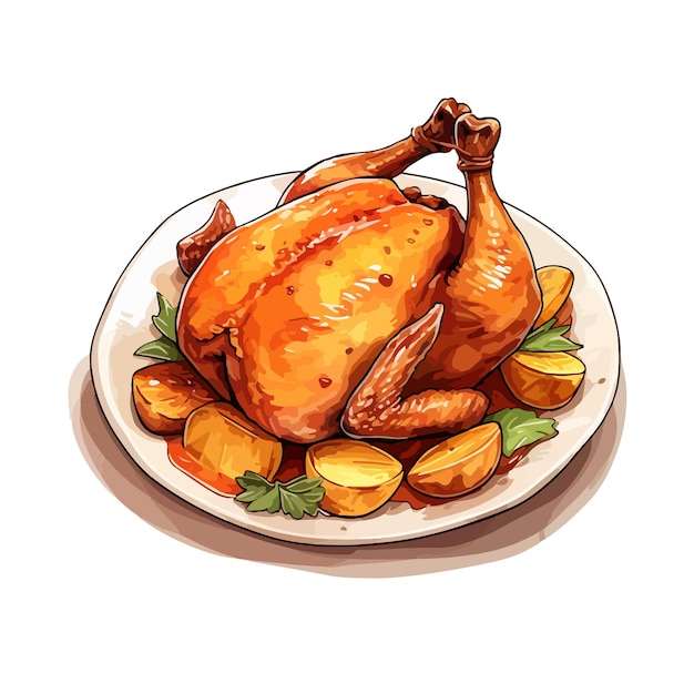 Vector hand drawn cartoon roast chicken illustration