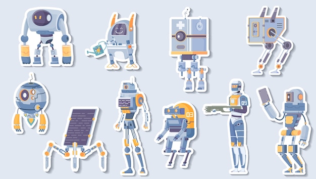 Hand drawn cartoon robot sticker set