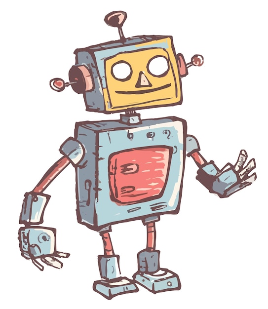 hand drawn cartoon robot toy