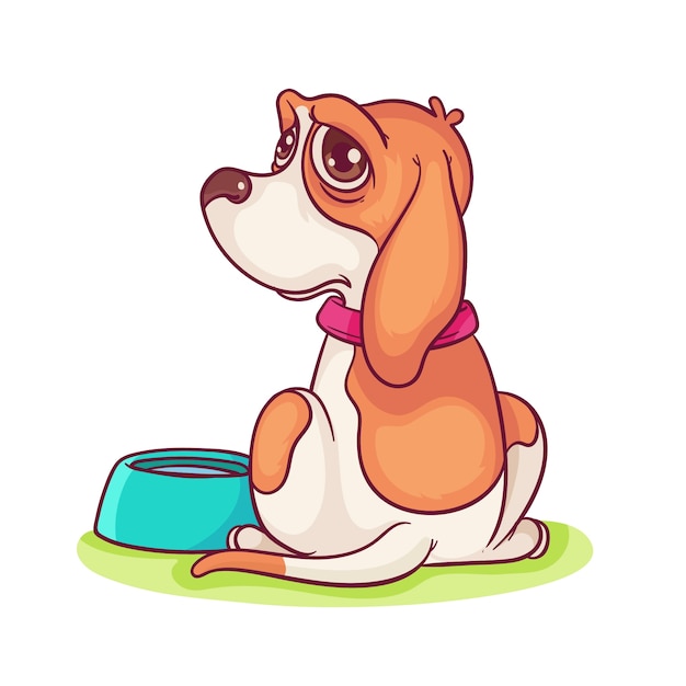 Hand drawn cartoon sad dog illustration