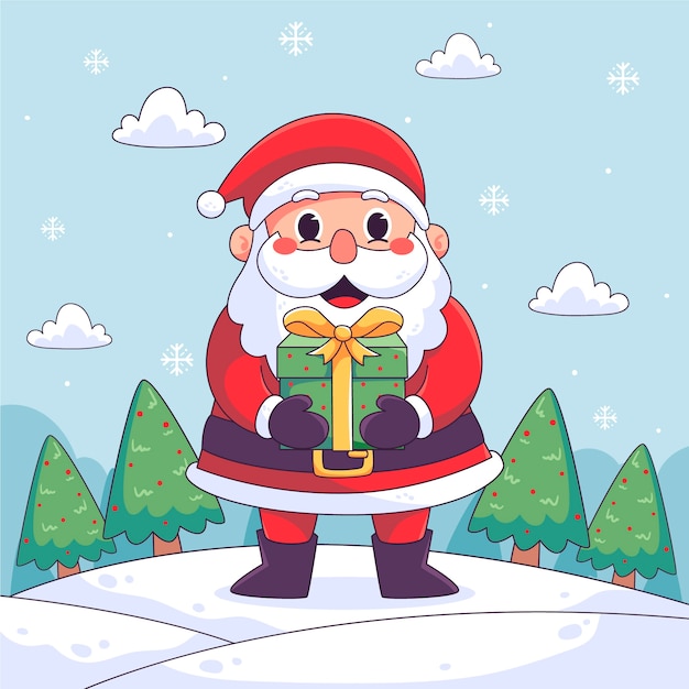 手描きのカートゥーン サンタ イラスト クリスマス