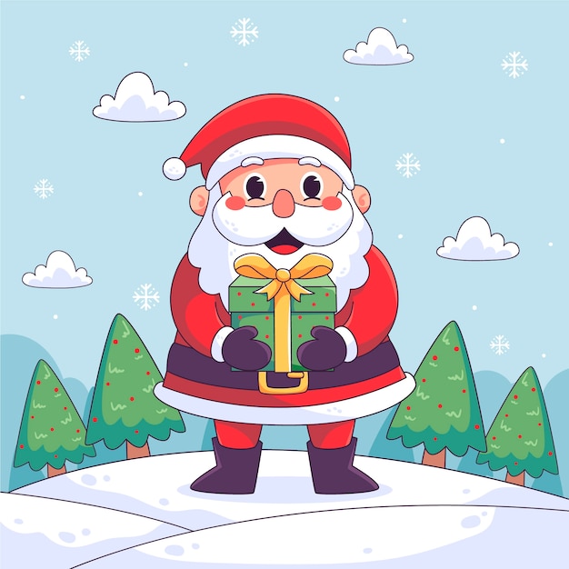 Hand drawn cartoon santa illustration for christmas season