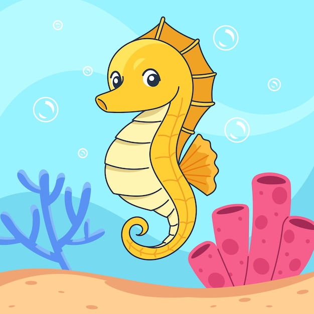 Vector hand drawn cartoon seahorse illustration