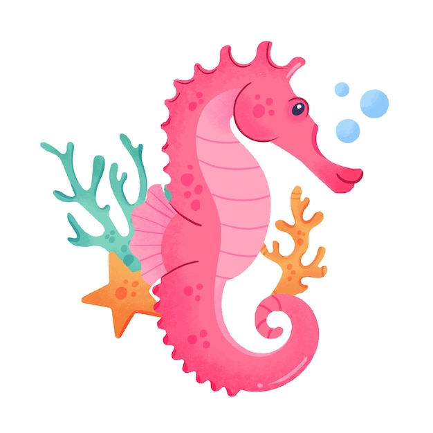 Hand drawn cartoon seahorse illustration