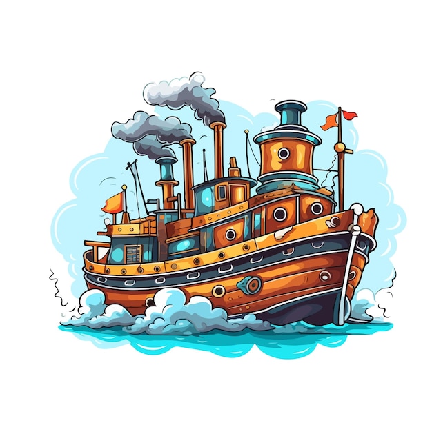 Vector hand drawn cartoon ship illustration