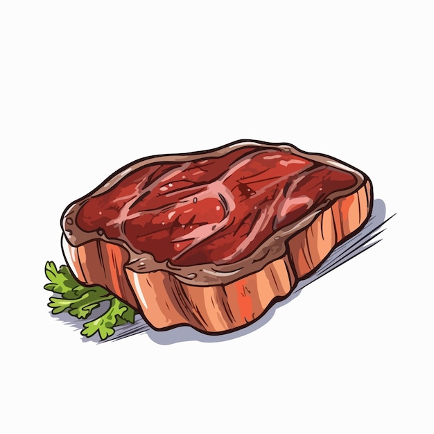 Bistecca di cartone animato disegnato a mano su sfondo bianco illustrazione di cartone animato disegnato a mano