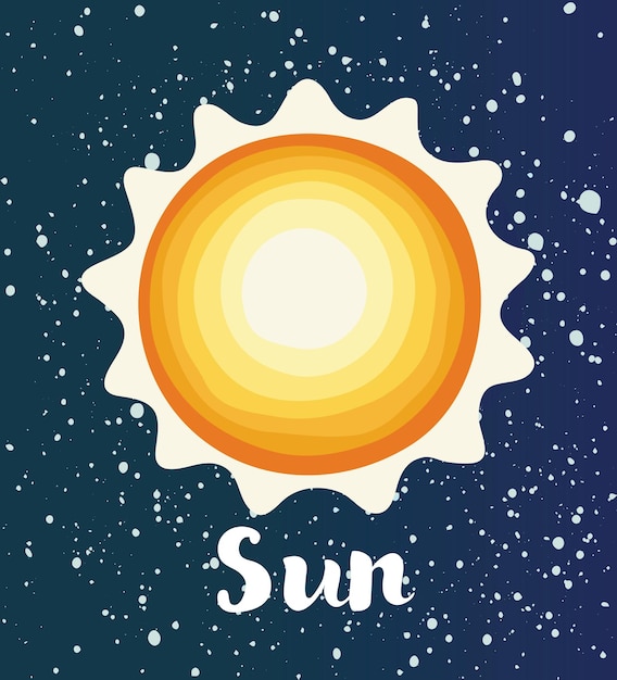 Hand drawn cartoon sun and stars Childish doodle space illustration Flat icon design