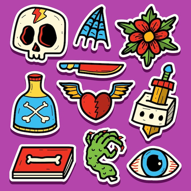 hand drawn cartoon tattoo sticker design