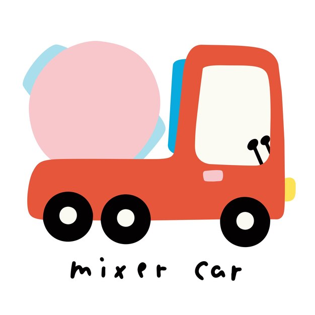 Hand drawn cartoon transportation mixer car illustration