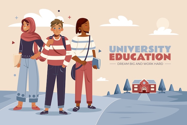 Hand drawn cartoon university education background