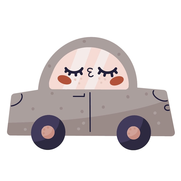Hand drawn cartoon vector boho illustration car with face