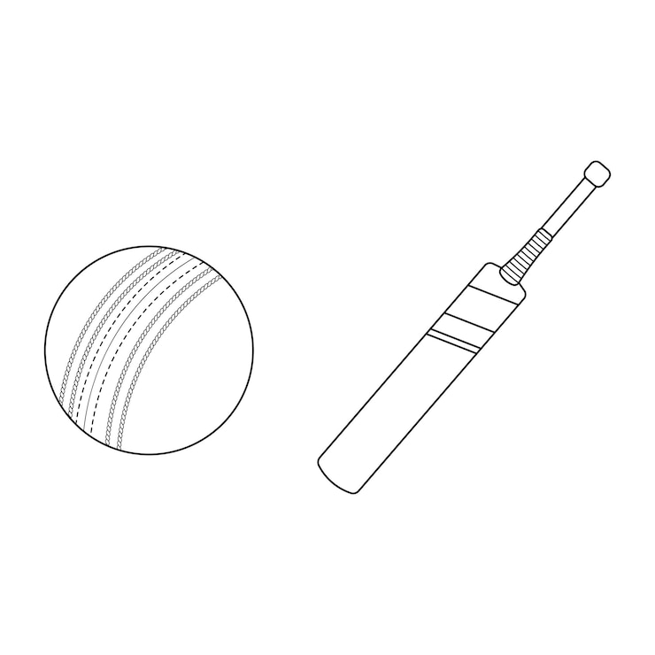 Vector 手描き漫画ベクトル イラスト クリケットのバットとボール スポーツ アイコン白背景に分離