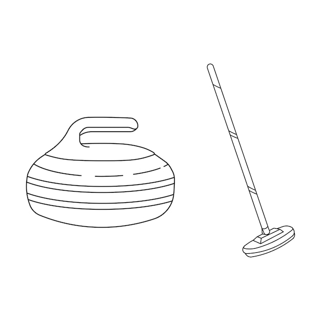 Hand drawn Cartoon Vector illustration curling sport rock and broom icon Isolated