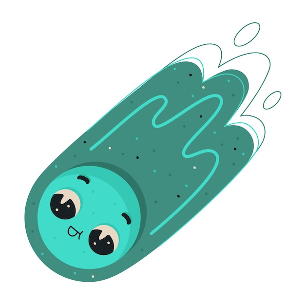 Hand drawn cartoon vector space illustration comet flies in space