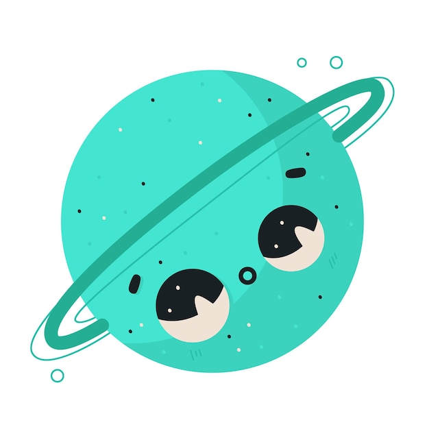 Hand drawn cartoon vector space illustration cute planet uranus