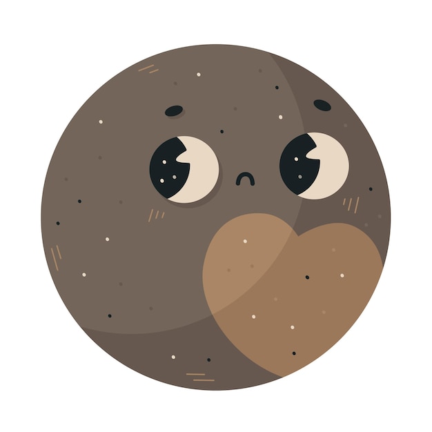 Hand drawn cartoon vector space illustration cute sad planet Pluto