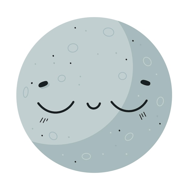 Hand drawn cartoon vector space illustration moon sleeping and smiing