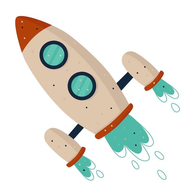 Vector hand drawn cartoon vector space illustration spaceship rocket travel