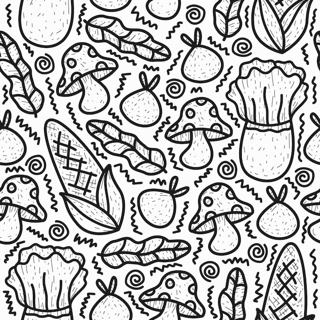 hand drawn cartoon vegetable doodle pattern design