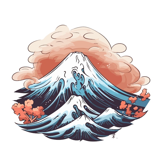 Hand drawn cartoon volcano illustration