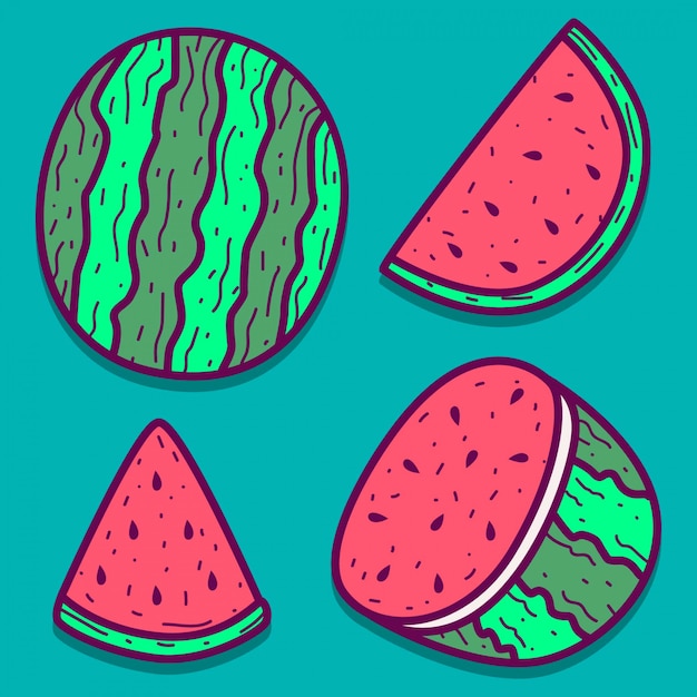 Hand drawn cartoon watermelon doodle design