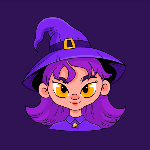 Vector hand drawn cartoon witch face illustration