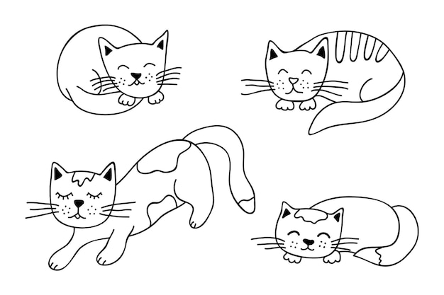 Vector hand drawn cat clipart cute pet doodle set