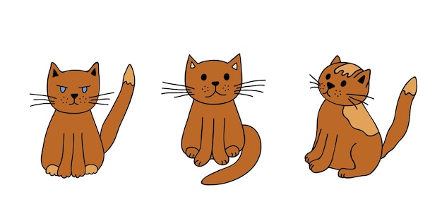 손으로 그린 고양이 클리파트 귀여운 애완동물 듀들 세트