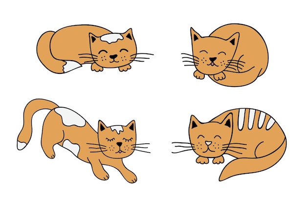 Hand drawn cat clipart Cute pet doodle set