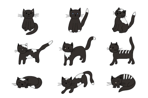 Hand drawn cat clipart Cute pet doodle set