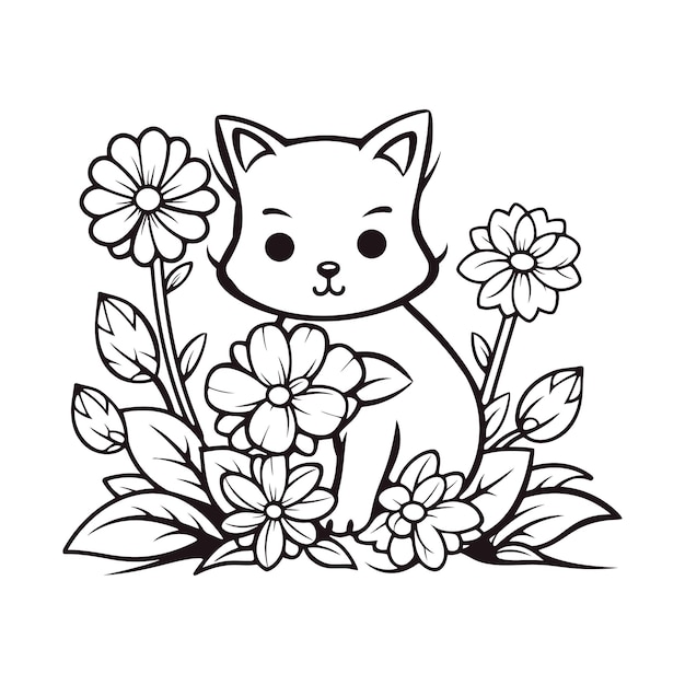 Hand drawn cat coloring book illustration for kdp