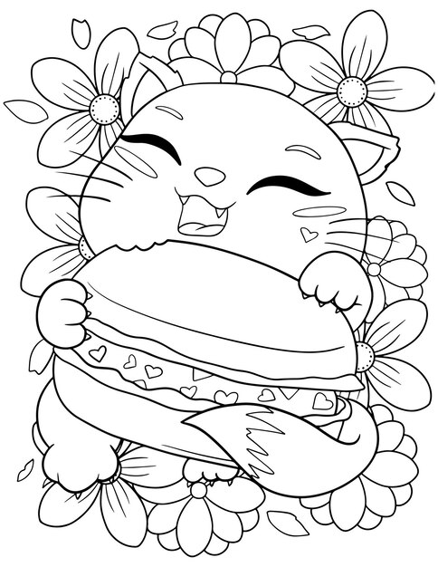 Hand drawn cat coloring page cat outline illustration