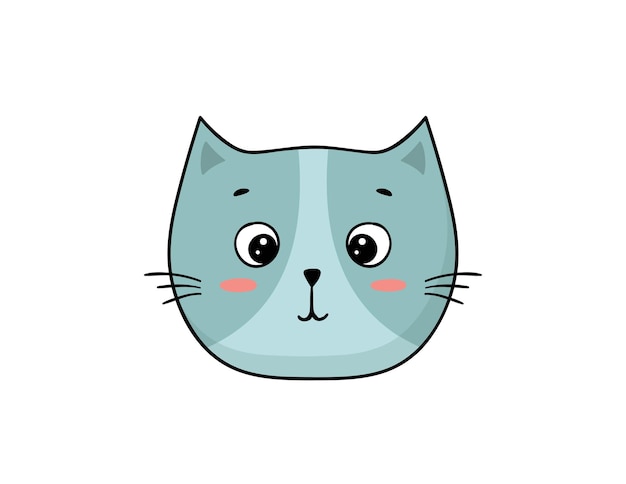 Hand-drawn cat face. Vector cartoon kitty head.