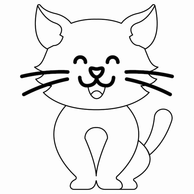 落書きスタイルのスケッチで手描きの猫。線画と色。子供の教育