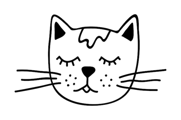 Hand drawn cat muzzle clipart Cute pet face doodle