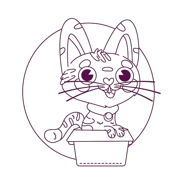 손으로 그린 고양이 개요 그림