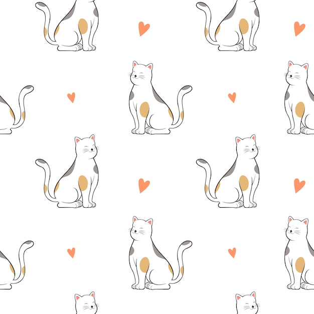 Vector hand drawn cat seamless pattern