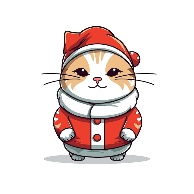 Vector hand drawn cat with christmas new year