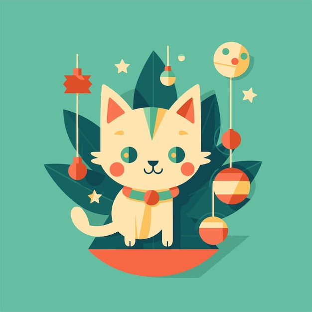 ベクトル クリスマス新年と手描きの猫