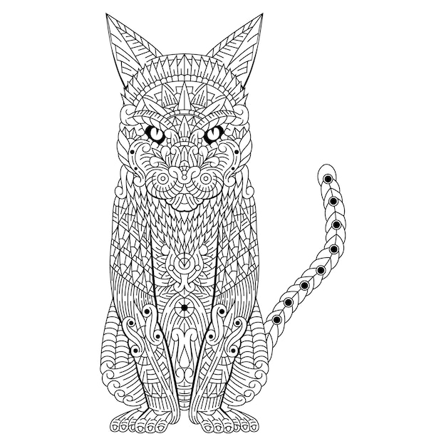 Disegnato a mano di gatto in stile zentangle