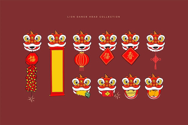 Hand drawn celebration lion dance collection