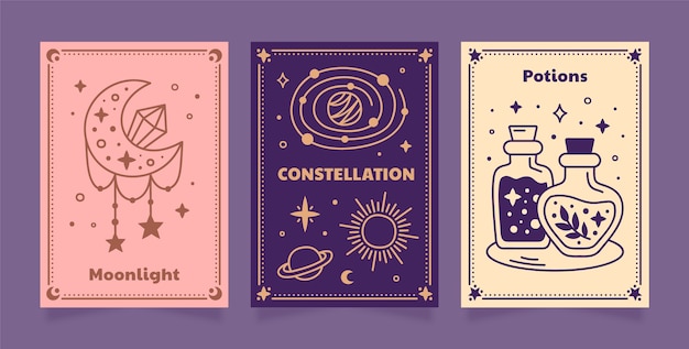 Vector hand drawn celestial cards set