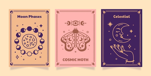 Vector hand drawn celestial cards set