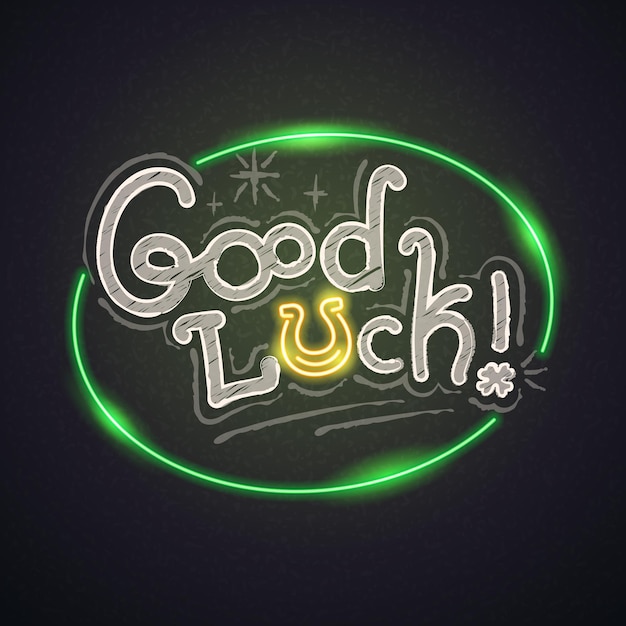 Hand drawn chalkboard good luck with neon