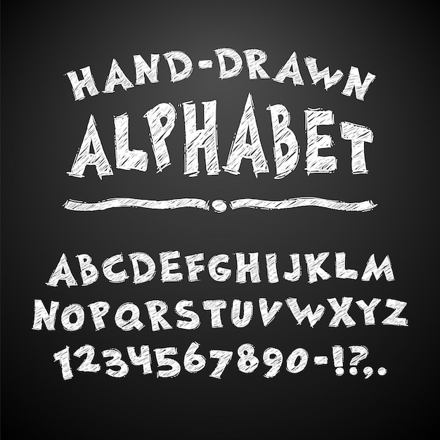 Hand Drawn Chalked Alphabet on Blackboard