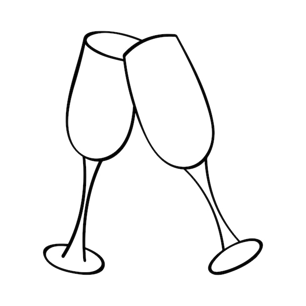 Нарисованная рукой иллюстрация бокала шампанского Клипарт винного напитка в стиле каракулей Один элемент дизайна