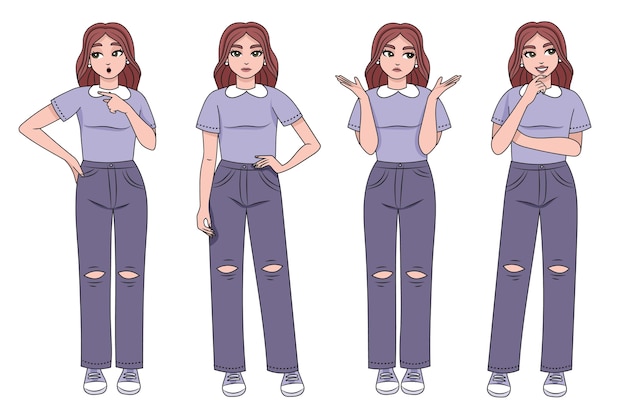 Vector hand drawn character poses illustration