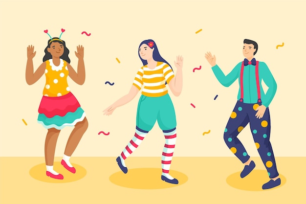 Vector hand drawn characters wearing carnival costumes