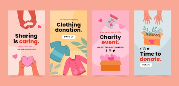 Vector hand drawn charity event instagram stories