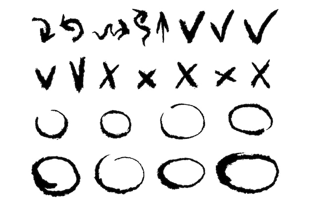 手描きのチェックマークは標識と交差し、フレームを強調表示しますDoodleチェックマークはテストで答えます